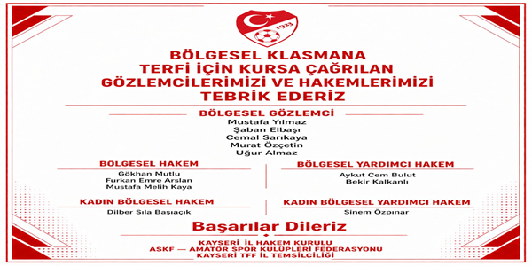 Bölgesel Klasmana Terfi Kursu İçin Çağrılan Hakem ve Gözlemcilerimiz